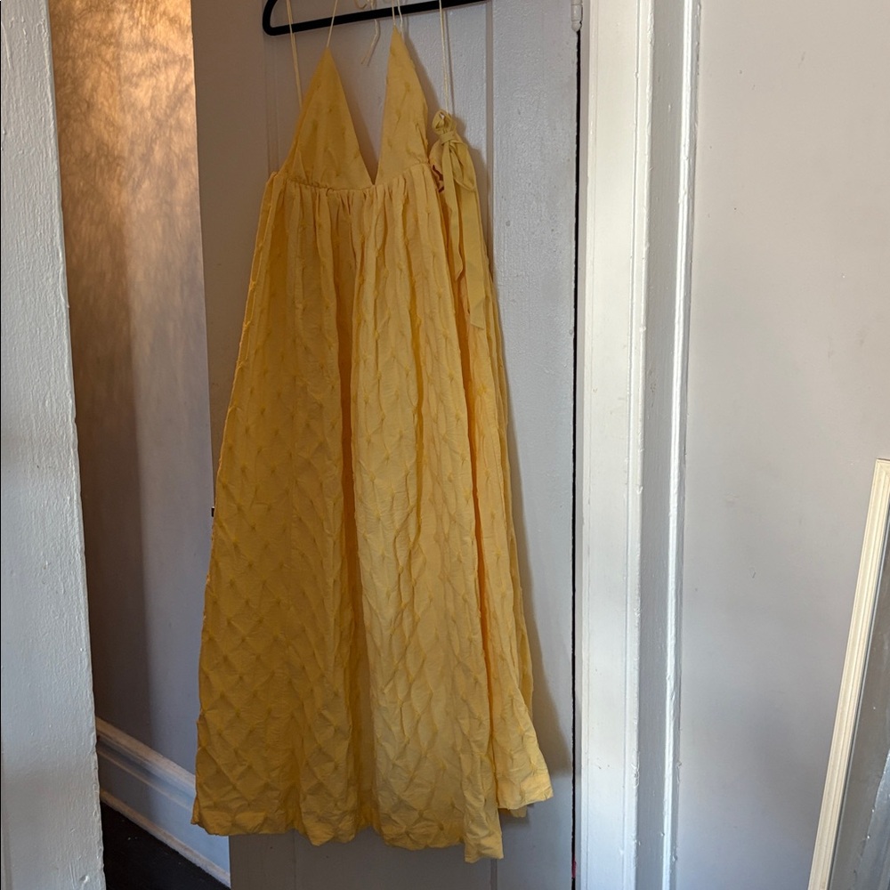Free People Primmy yellow midi dress textured jacquard summer casual large new - Picture 4 of 9